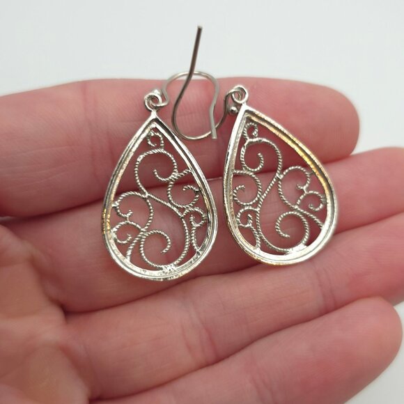 Sterling Silver Fancy Filigree Cute Dangle Earrings A424 - Picture 3 of 6